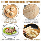 Tessco for you 59 Pcs 2 Tier 10 Inch Bamboo Steamer Basket Set Including Bamboo Steamer Stainless Steel Ring Dumpling Maker Mold and Cutter Spoon 2 Pair Chopsticks 2 Sauce Dish 50 Paper Liners