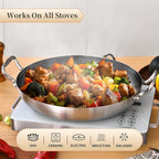 Inqibee 13-Incn Hybrid Tri-Ply Stainless Steel Ceramic Non Stick Paella Pan with Lid,Griddle,Large Skillet,Induction Cooking Pan,Dishwasher and Oven Safe