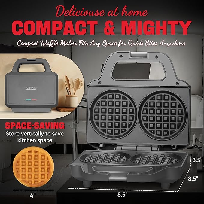 4 Inch Double Mini Waffle Maker Machine, Chaffle Maker, Waflera Electrica, Small Waffle Iron for Waffles, Keto Chaffles, Hash Browns, Cookies, Grey