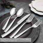 Flatware Set Silverware Set Cutlery Set Forged Stainless Steel 20 Piece Hammered Handle Service for 4