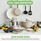 GreenLife 16 Piece Nonstick Cookware Set, Soft Grip Non-Toxic PFAS-Free Ceramic Pots & Pans, Dishwasher & Oven Safe, Frying, Sauce, Saute, Utensils, Glass Lids, Stay-Cool Handles, Wobble Free, Taupe