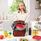 OPUX Lunch Box For Men Women, Insulated Large Lunch Bag Adult Work, Double Decker Lunchbox Meal Prep, Dual Compartment Leakproof Lunch Cooler, Soft Lunch Pail Tote Boys Girls Kids School, Red 16 Cans