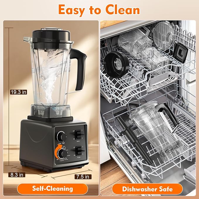 3-in-1 Blender and Food Processor Combo for Smoothies Shakers, 1500W(32000 RPM) Professional Blenders for Kitchen, Adjustable Speed, 68oz BPA-Free Jar, 30s Self-Cleaning (68 oz)