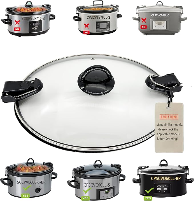 Oval Glass Lid Compatible with Crock Pot 6 Quart Slow Cooker SCCPVL600-S-BR, CPSCVC60LL-S, CPSCVC060LL-BP， Measure your pot per picture to match right lid replacement