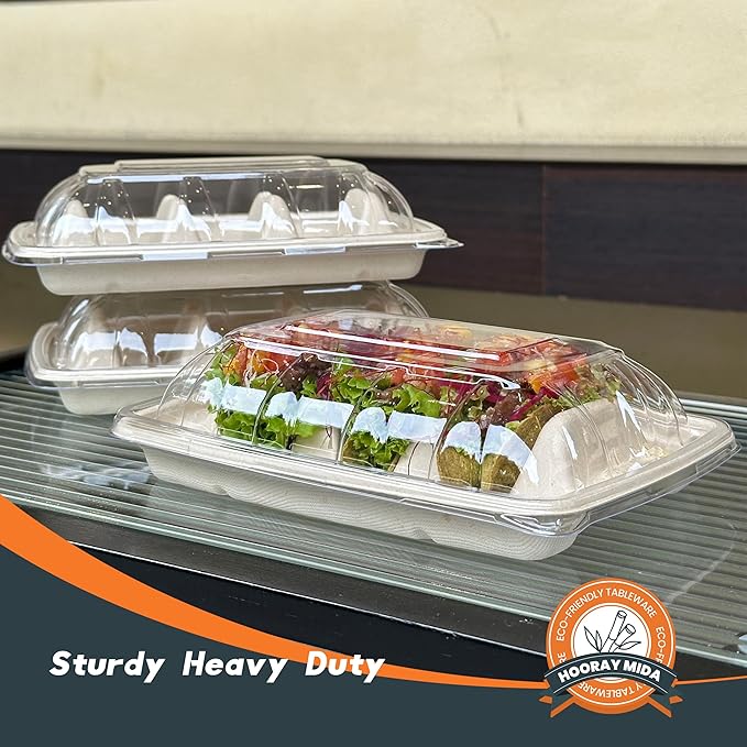 25-Pack 100% Compostable Biodegradable Paper Taco Holders, Eco-Friendly Disposable Paper Taco Tray for Taco Tuesday, Lazy Susan Taco Bar (25-Pack with lids)