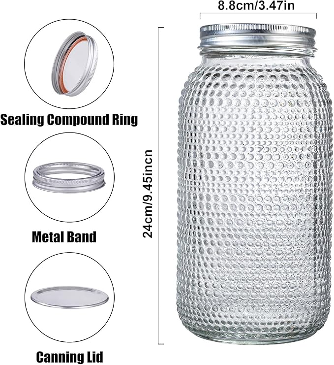WELLIFE 3 Pack 64 oz Mason Jars Wide Mouth,Large Mason Jars for Pickling, Canning, Fermenting and Food Storage, Microwave & Dishwasher Safe