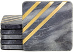 Cork & Mill Grey Marble Coasters Set of 6 - Real Natural Stone Gray and Black Coasters for Drinks - Luxury Gold Aesthetic - Modern Coffee Table Decor - Semi Absorbent Stone