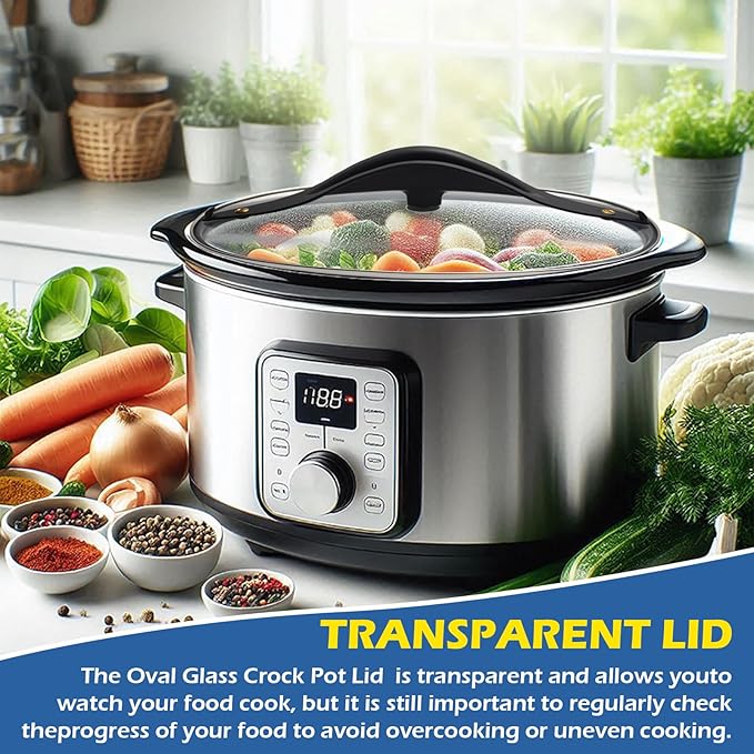 SCVP609-KLS Oval Glass Lid Replacement for Rival Crock Pot & Slow Cooker