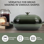 Premium Enameled Cast Iron Dutch Oven for Bread Baking | Non-Stick 5QT Oval Bread Oven with Lid | Perfect for Sourdough, Loaf, and Artisan Baking (Green, 5 QT)