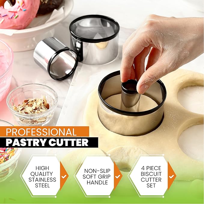 Spring Chef Large Dough Blender & Biscuit Cutter Set, Heavy Duty Stainless Steel Professional Pastry Cutter, Soft Grip, Black