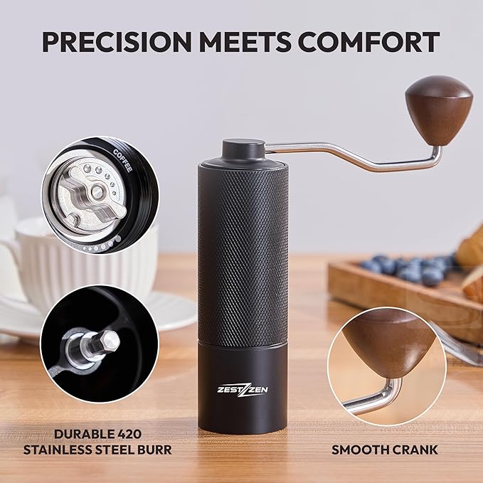 Manual Coffee Grinder – Portable Conical Burr Hand Grinder with Adjustable Settings & Double Bearings – Stainless Steel Coffee Mill for Espresso, French Press, Travel & Camping Gift