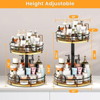 Two Tier Lazy Susan Organizer Turntable Height Adjustable, 12 Inch Wood Lazy Susan 2 Tier, Rotating Spice Rack Organizer for Cabinet Dining Table Top Kitchen Bathroom Countertop Black