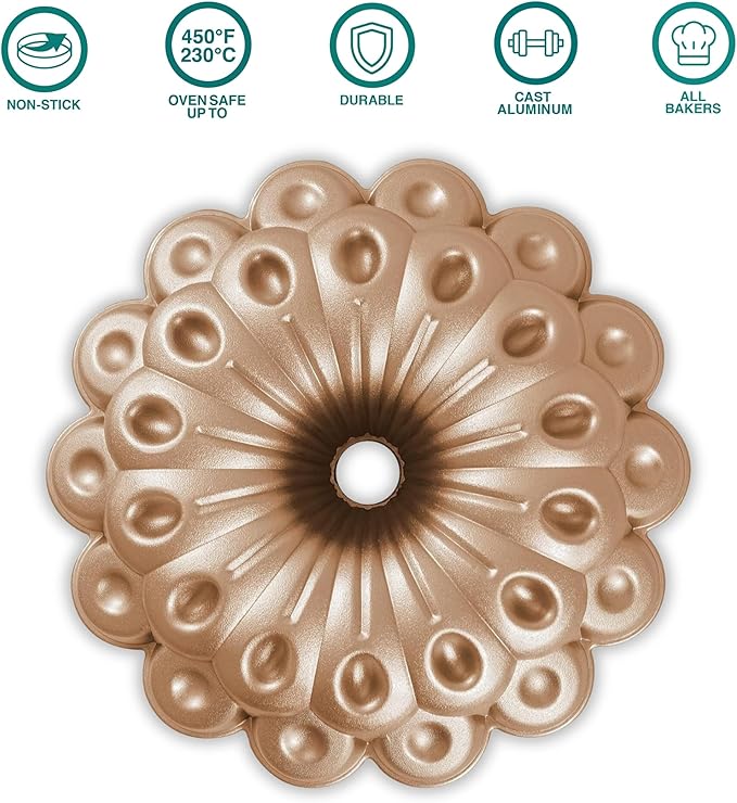 Baker's Secret Nonstick Fluted Cake Pan 10 Cups, Perfect for Fluted Cakes, Die Cast Aluminum Cake Pans, Easy Release, compatible with Fluted Cake Pans - The Cast Aluminum Collection (Marquise)