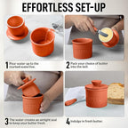 Zulay Kitchen Porcelain Butter Crock With Lid & Knife - Authentic French Butter Dish For Fresh & Spreadable Butter - Terracotta