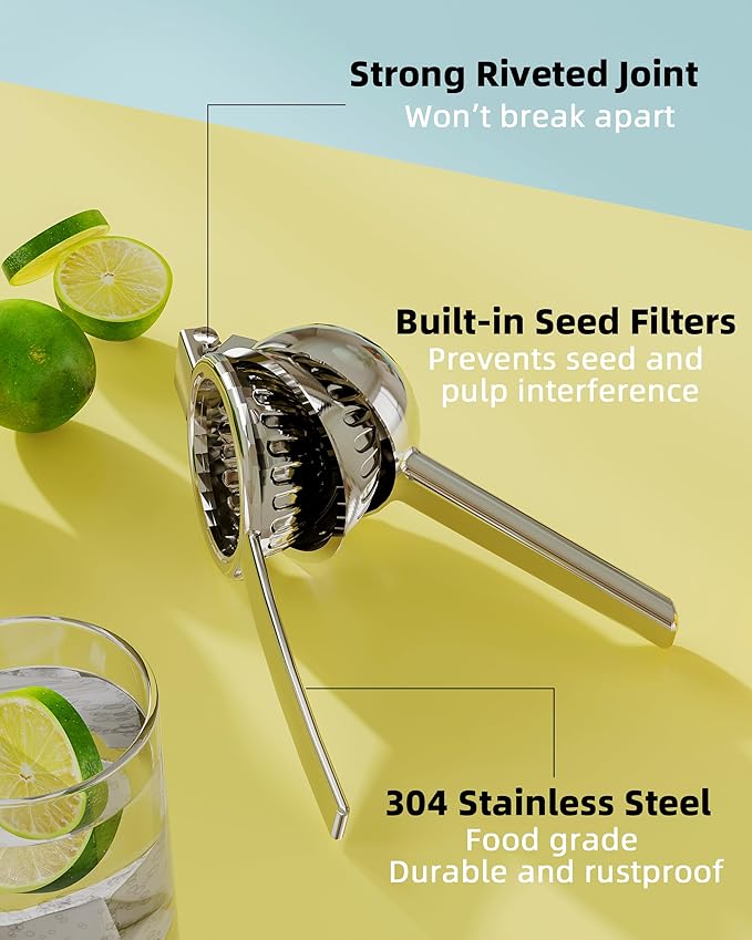 Lemon Squeezer Stainless Steel - Heavy Duty Solid Metal Squeezer Bowl - Large Manual Citrus Press Juicer and Lime Squeezer - 2 in 1 hand Juicer - Store Juice -No Splashing (Silver)