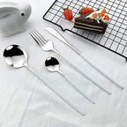 JASHII Flatware Serving Set 24 Piece, Stainless Steel Silverware Set, White Silver Cutlery Set, Modern Elegant Tableware Set for Party, Christmas, Dinner (White Silver)