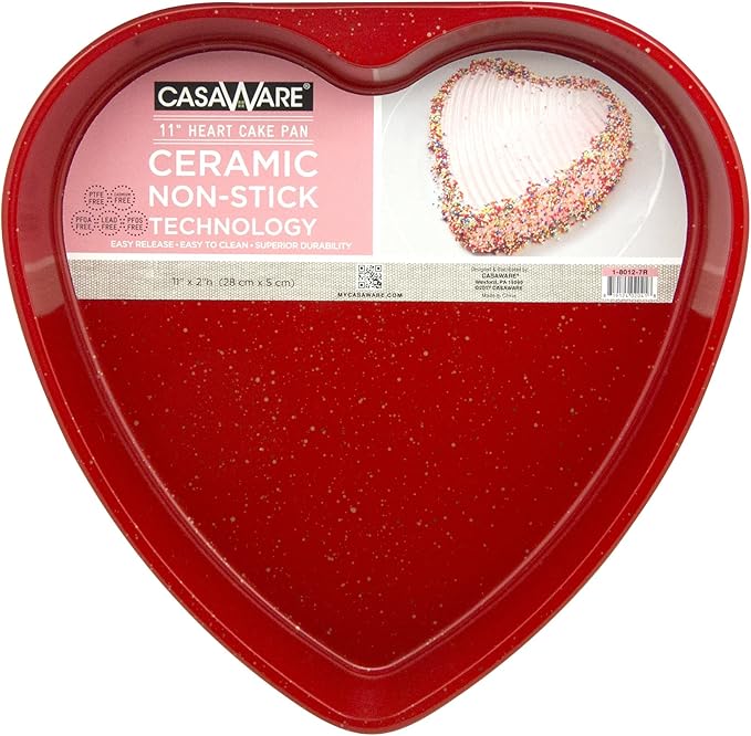 casaWare Ceramic Coated NonStick 11-Inch (10-Cup) Heart Pan Red Granite