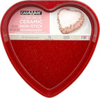 casaWare Ceramic Coated NonStick 11-Inch (10-Cup) Heart Pan Red Granite