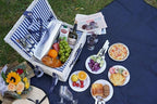 Picnic Basket Willow for 4 Persons, Large Wicker Hamper Set with Big Insulated Cooler Compartment, Fleece Blanket with Waterproof Backing and Cutlery Service Kit- Fashionable White Washed Color