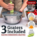 Priority Chef Stainless Steel Mixing Bowls with Lids Set - Premium 30Pcs with 6pc Metal Bowl Set for Kitchen, 3 Graters, Airtight Lids, Non-Slip Bases & Silicone Utensils, Grey