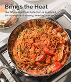 12" Stainless Steel Frying pan W/Lid, 3-Ply Stainless Steel Pan, Induction, Oven Broiler Safe 600F Skillet, Professional Cookware, Polished Sliver