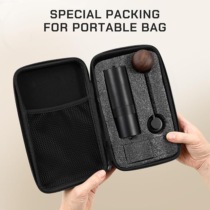 MAVO Manual Coffee Grinder, Wizard Hand Coffee Grinder, Capacity 25g with CNC Stainless Steel Pentagon Conical Burr, Adjustable Setting, Burr Coffee Bean Grinder for French Press, Pour Over, Silver