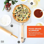 Pizza Peel with Cutter - 12 x 14-inch Metal Turning Peel, 14'' Pizza Cutter with Blade Cover - Premium Pizza Spatula Paddle, Pizza Oven Accessories Compatible with Ooni, Blackstone, Gozney