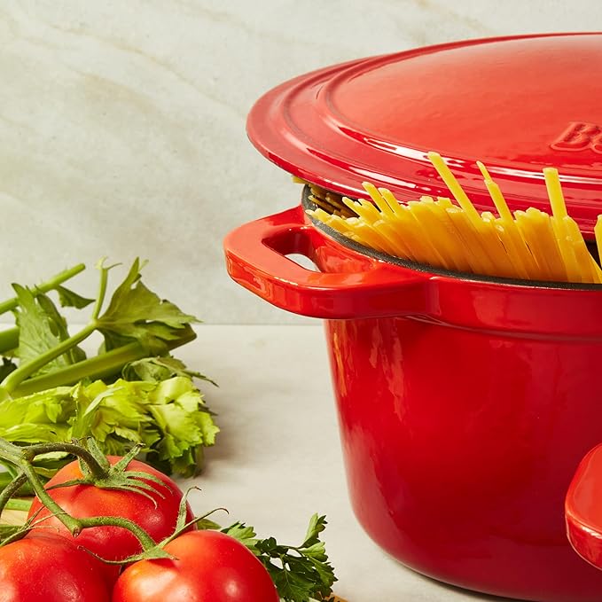 BergHOFF 10Pc Neo Enameled Cast Iron Cookware Set, Matching Lid, Oven Safe Up To 400°F, Red