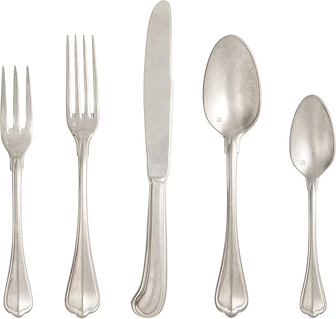 Fortessa San Marco 18/10 Flatware 5 Piece Place Setting, Service for 1, Antique Silver