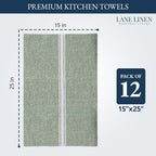 LANE LINEN Kitchen Towels Set - 100% Pure Cotton Dish Towels for Kitchen, Super Absorbent Kitchen Hand Towel, Tea Towels, Soft & Durable Dish Cloths, Pack of 12 – 14”x25”, Olive
