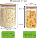Glass Storage Jars Set Elegant Containers with Airtight Bamboo Lids, Perfect for Kitchen Organization - Flour, Rice, Pasta, Sugar, Coffee Beans, Accessories Included (2 packs(37oz / 110oz))