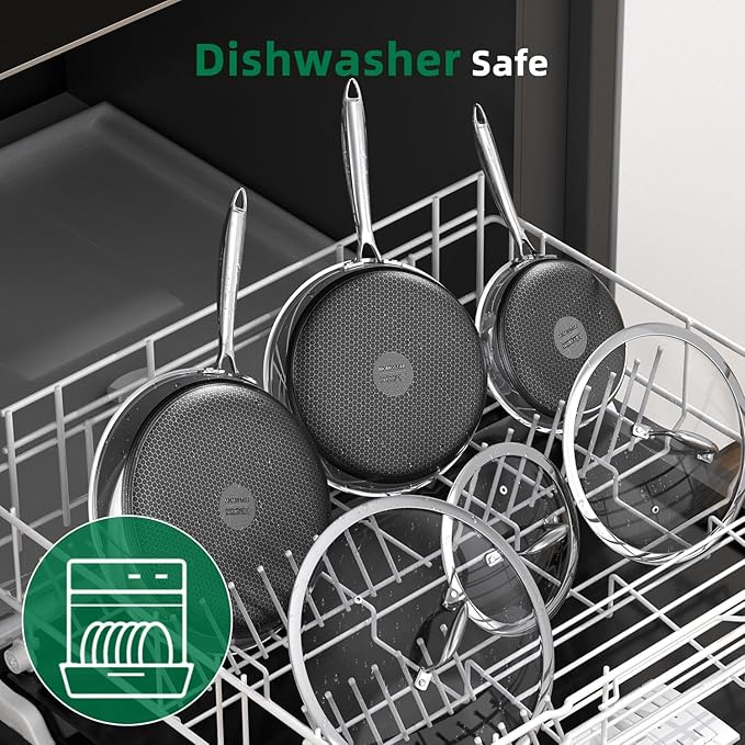 MOMOSTAR Hybrid Nonstick 6-Piece Frying Pan Set, 8, 10 and 12-Inch Cookware Sets with Tempered Glass Lids, Dishwasher & Oven Safe, Induction Ready, Compatible with All Cooktops