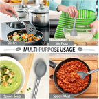 Pack of 4 Large Silicone Cooking Spatulas and Spoons, Slotted and Solid Stainless Steel Cooking Utensils Set, Non-stick Heat Resistant Kitchen for Baking, Fried, Stir-Fry, Mixing, Serving (Grey)