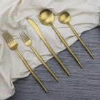 JASHII Luxury Gold Flatware, Silverware Sets, 5-piece Elegant Cute 18/10 Stainless Steel Silverware Set for Eating Home Kitchen Hotel Restaurant, Service Sets for 1 People, Dishwasher Safe
