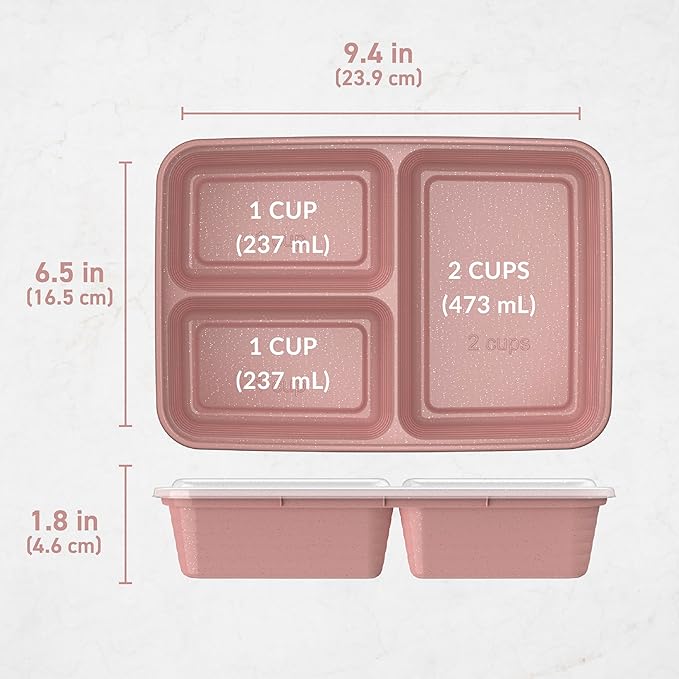 Bentgo 20-Piece Lightweight, Durable, Reusable BPA-Free 3-Compartment Containers - Microwave, Freezer, Dishwasher Safe (Garden Edition - Rosette Glitter)