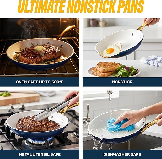 Gotham Steel 15 Pc Ceramic Cookware Set Nonstick, Ceramic Pots and Pans Set Non Stick with Steamer & Cooking Utensils, Non Toxic PFOA PFOS Free, Premium Stay Cool Handles, Oven & Dishwasher Safe