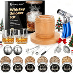 Whiskey Smoker Kit with Torch - Old Fashioned Cocktail Smoker Kit with 6 Flavors Wood Chips | 2 XL Stainless Steel Ice Balls & 2 Glasses, Christmas Bourbon Whiskey Gifts for Men, Dad(No Fuel Included)