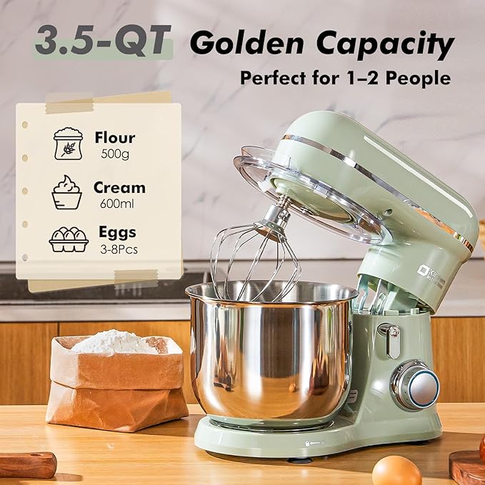 Kitchen in the Box Stand Mixer, 3.5 QT Small Kitchen Electric Stand Mixers, 10-Speed Portable Lightweight Dough Mixer for Daily Use with Egg Whisk, Dough Hook, Beater (Light Green)