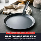 GreenPan x Bobby Flay 11" Carbon Steel Crepe Pan, Pre-Seasoned, Nontoxic, PFAS-Free, Induction Compatible, Pancake & Omelet Flat Griddle, High-Heat & Oven Safe Cookware, Cast Iron Alternative