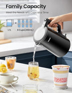 COMFEE' 1.7L Double Wall Electric Tea Kettle and Kettle Water Boiler, 100% Stainless Steel Interior & Lid & Spout, Two-Level Wide Open Lid, 1500W Fast Boiling, Auto-Off and Boil-Dry Protection