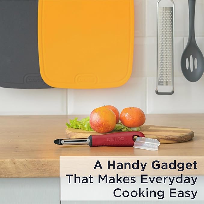 Deiss PRO Premium Swivel Vegetable Peeler - Sharp Stainless Steel Peeler With Easy Non-Slip Hand Grip, Potato Peelers For Kitchen, Fruit, Carrot, Apple, Veggie, Kiwi, Durable, Dishwasher Safe (RED)