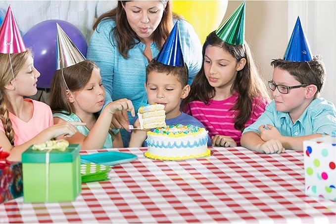 Exquisite Party Solids 54 Inch X 100 Feet Red Gingham Plastic Table Cover Roll in A Cut - to - Size Box with Convenient Slide Cutter. Cuts Up to 12 Rectangle 8 Feet Plastic Disposable Tablecloths