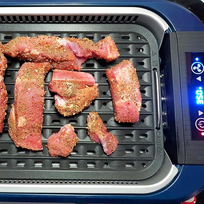 CUSIMAX Smokeless Grill, 1500W Electric Indoor Grill with LED Smart Display & Tempered Glass Lid, Non-stick Removable Plate, Blue