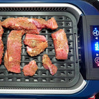 CUSIMAX Smokeless Grill, 1500W Electric Indoor Grill with LED Smart Display & Tempered Glass Lid, Non-stick Removable Plate, Blue