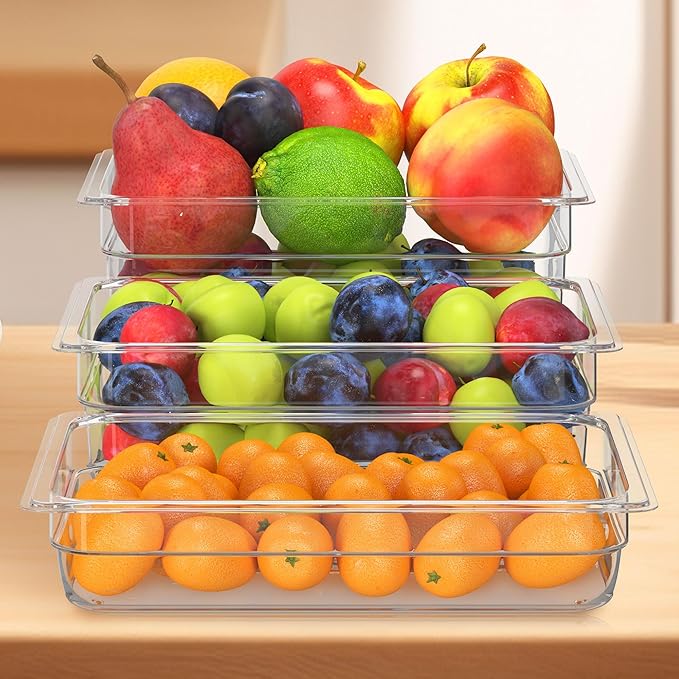 6 Pack Plastic Food Pan with Lid 1/2 Size 4 Inch Deep Restaurant Clear Food Storage Containers Polycarbonate Commercial Hotel Pans for Fruits Vegetables Beans Corns (6 PCS, 4'' Deep)