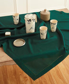Solino Home Rainforest Green Linen Tablecloth 52 x 52 Inch - 100% Pure Linen Square Table Throw - Classic Hemstitch, Machine Washable Table Cloth for Fall, Autumn