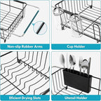 MAJALiS Dish Drying Rack in Sink - Small Dish Drainers for Kitchen Sink, Over The Sink Dish Racks with Utensil Holder, Stainless Steel Dish Rack in Sink, Black