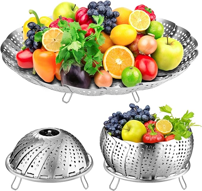 Vegetable Steamer Basket for Cooking 304 Stainless Steel Veggie Food Steamer Basket, Folding Expandable Steamers to Fit Various Size Pot (5.9" to 10")