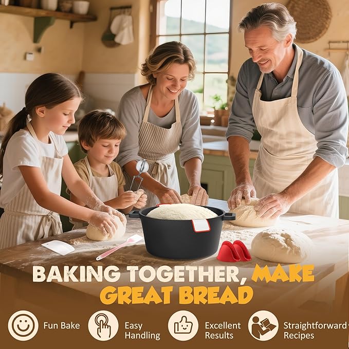 Cast Iron Dutch Ovens for Sourdough Bread Baking, 5 QT Pre-Seasoned Dutch Oven Pot with Lid, Bread Baking Supplies Set, Multi-Functional Braising Cast Iron pot for Baking, Sourdough Starter Kit