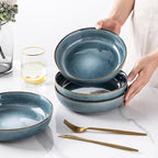 GBHOME 9'' Large Ceramic Pasta Bowls, 38oz Stoneware Pasta Serving Bowls Set of 4 for Kitchen, Wide Bowls for Fruit,Pasta,Salad,Oatmeal,Meal, Microwave Safe, Reactive Glaze-Space Blue